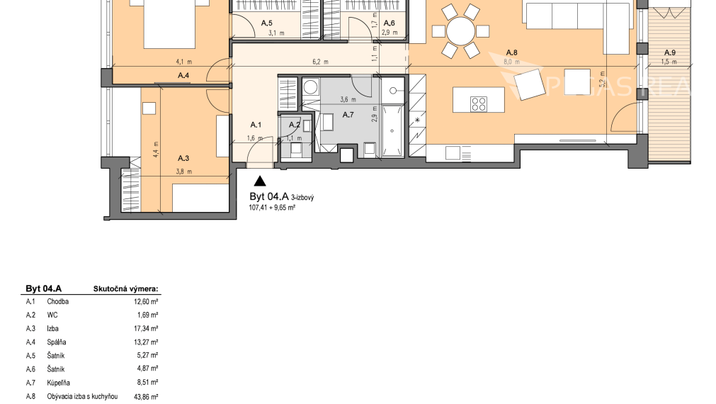 Prémiový veľkometrážny kompletne zariadený 3i byt s balkónom v Ružinove